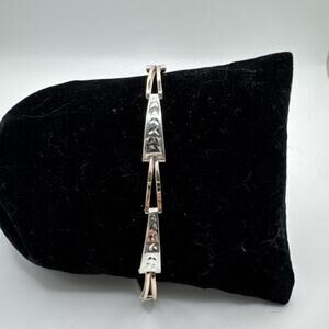 Designer Peruvian Sterling Silver 950 and 18K Gold Inlay Bracelet - 7.5”